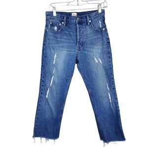 GAP Cone Denim Women's High Rise Crop Straight Jeans Indigo Wash Distressed 27